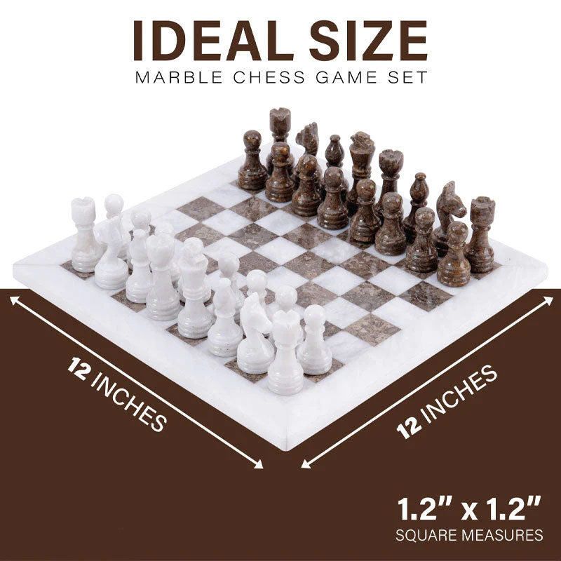 White and Grey Oceanic 12" High Quality Marble Chess Set