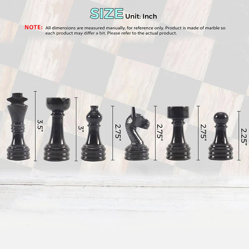 Marble Black & Multi Green Premium Quality Chess Pieces